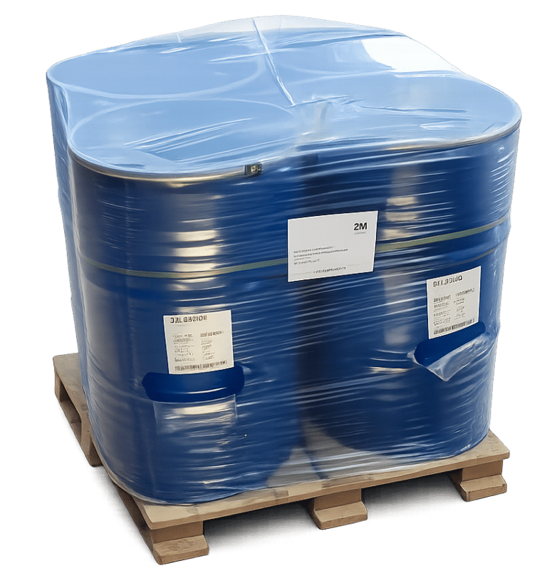 Pallet with sealed steel drums of SYLOBEAD molecular sieves prepared for industrial B2B delivery from a European adsorbent distributor.