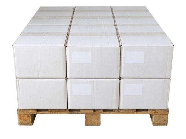 Pallet loaded with transport cartons of ES desiccant sachets